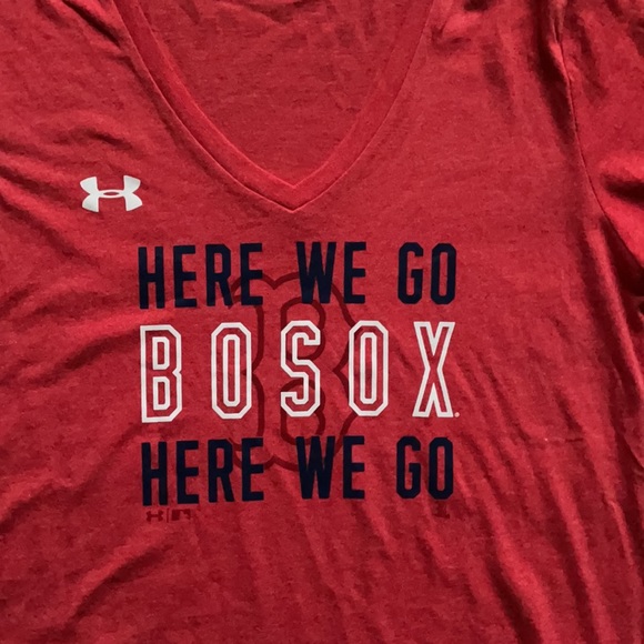 NWT Under Armour Boston Red Sox MLB Baseball V-Neck Red T-Shirt - Picture 3 of 5